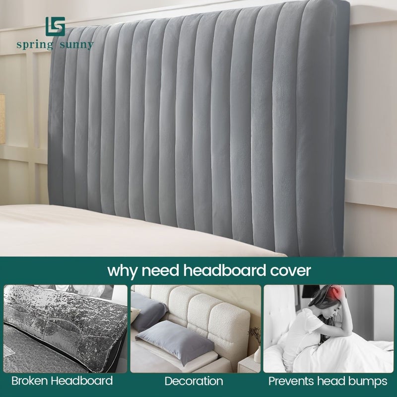Thickened Headboard Cover with Sliding Panel Dark Gray 79x28 Inches Padded Plush Quilted Headboard Protector Decorative Cover Single Double Large Size Full Surround Bed Washable Stretch All Around - Image 4