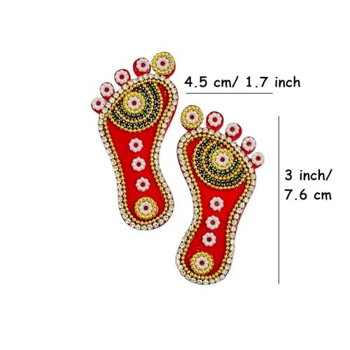 KRIWIN Decorative Laxmi Charan Paduka, Embellished Footprints, Religious Festival Decor (Stones, 3 inch) - Image 3