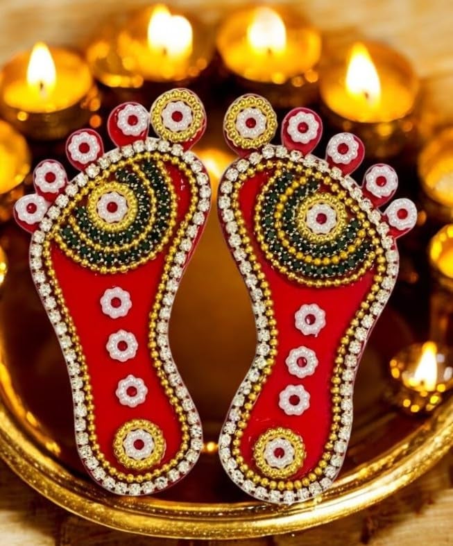 KRIWIN Decorative Laxmi Charan Paduka, Embellished Footprints, Religious Festival Decor (Stones, 3 inch) - Image 2