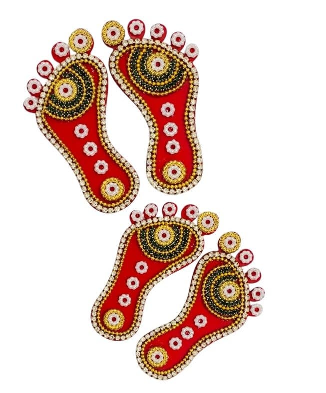 KRIWIN Decorative Laxmi Charan Paduka, Embellished Footprints, Religious Festival Decor (Stones, 3 inch) - Image 1