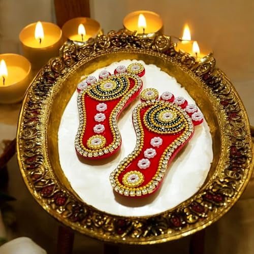 KRIWIN Decorative Laxmi Charan Paduka, Embellished Footprints, Religious Festival Decor (Stones, 3 inch) - Image 4