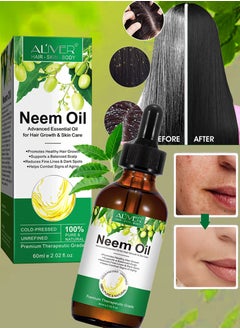 60ml Neem Oil for Hair Growth and Skin Care Pure Cold Pressed Organic Neem Oil for Hair Skin Nails promote Healthy Hair Growth Reduce Fine Lines Dark Spots Anti Aging Essential Serum