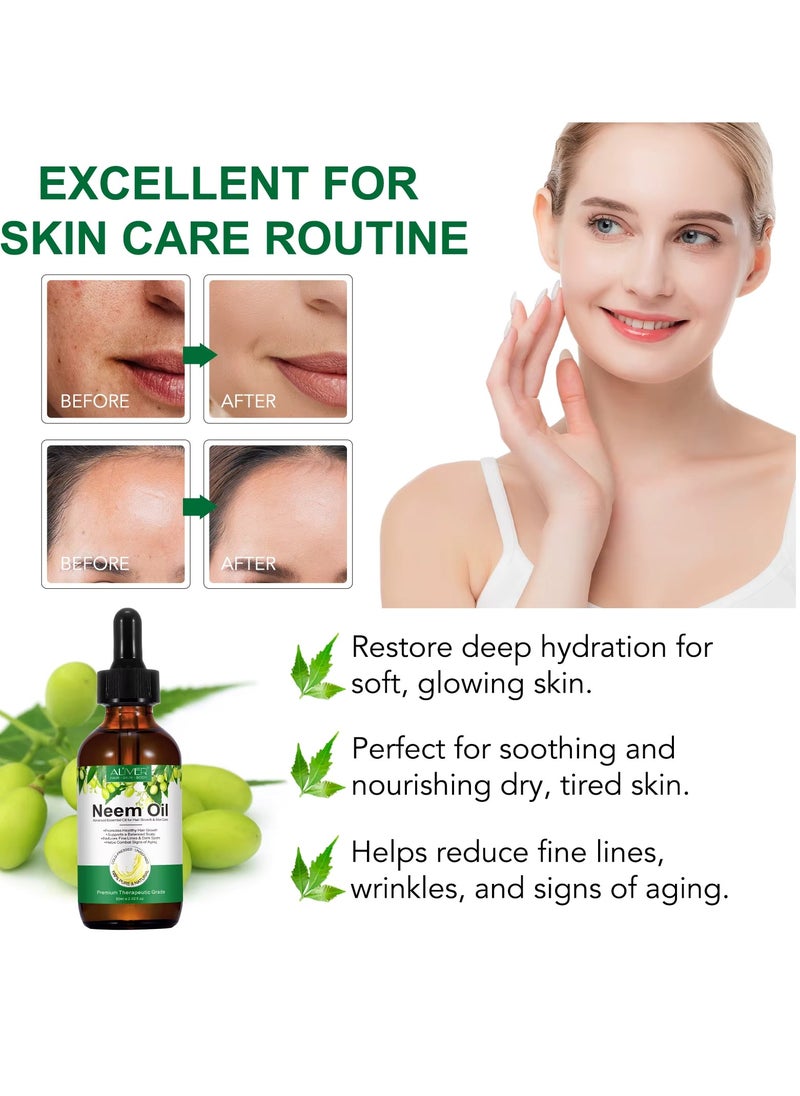 ALIVER - 60ml Neem Oil for Hair Growth and Skin Care Pure Cold Pressed Organic Neem Oil for Hair Skin Nails promote Healthy Hair Growth Reduce Fine Lines Dark Spots Anti Aging Essential Serum - Image 1