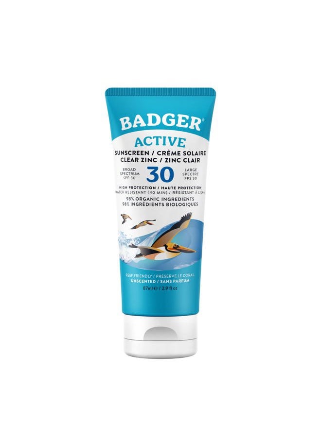 Badger Mineral Sunscreen Cream SPF 30, Zinc Oxide Sun Care, 98% Organic, Reef Safe, Water Resistant, Unscented Face and Body Sunscreen Travel Size, 2.9 fl oz  - Image 1