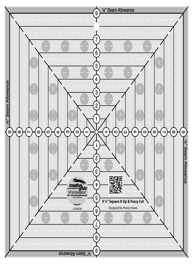 Creative Grids 9-1/2in Square It Up or Fussy Cut Square Quilting Ruler - CGRSQ9 - Made in USA, Non-Slip Grip Acrylic Quilting, Sewing, Crafting, Patchwork Ruler & Template - Image 1