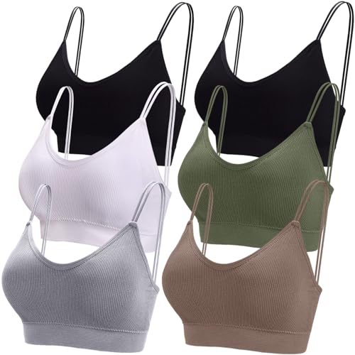 BQTQ 6 Pieces V Neck Cami Bralette Bra for Women Padded Cami Bras with Elastic Straps Seamless Bralettes Sleeping Bra Everyday Bralette Pack, L - Image 1