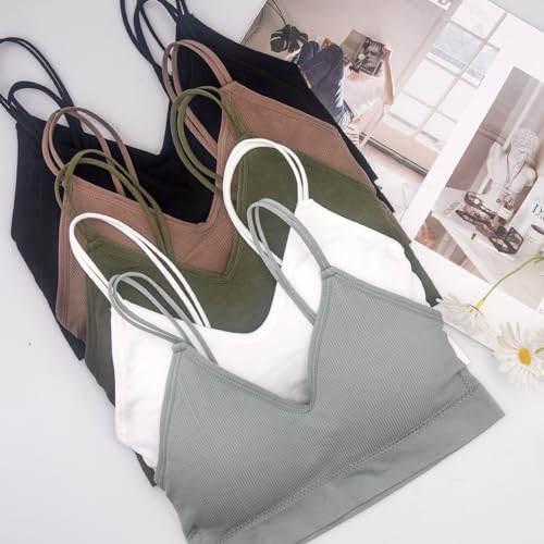 BQTQ 6 Pieces V Neck Cami Bralette Bra for Women Padded Cami Bras with Elastic Straps Seamless Bralettes Sleeping Bra Everyday Bralette Pack, L - Image 4