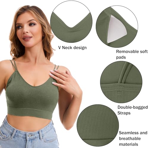 BQTQ 6 Pieces V Neck Cami Bralette Bra for Women Padded Cami Bras with Elastic Straps Seamless Bralettes Sleeping Bra Everyday Bralette Pack, L - Image 3