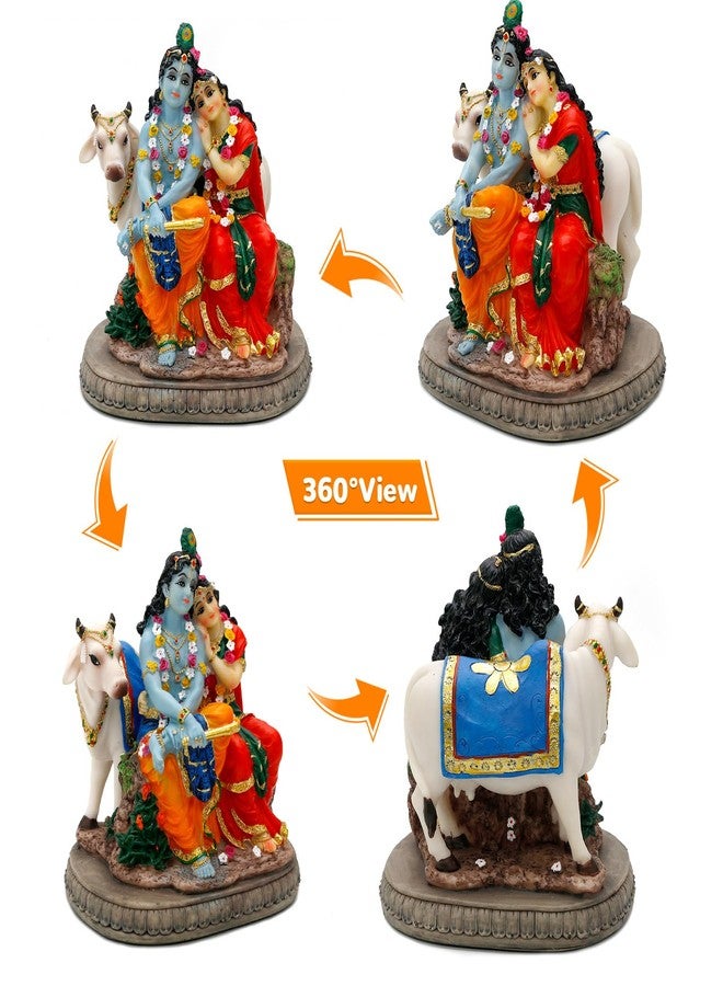 BangBangDa Hindu Murti Radha Krishna Statue – 6.6”H Polystone Indian God Radha Krishna Idol with Cow for Birthday Diwali Housewarming Valentine Gifts for Indian Couple Man Woman Altar Pooja Item - Image 5
