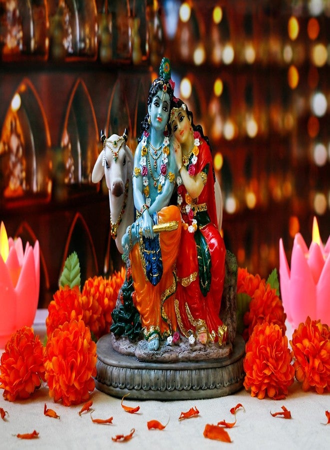 BangBangDa Hindu Murti Radha Krishna Statue – 6.6”H Polystone Indian God Radha Krishna Idol with Cow for Birthday Diwali Housewarming Valentine Gifts for Indian Couple Man Woman Altar Pooja Item - Image 4