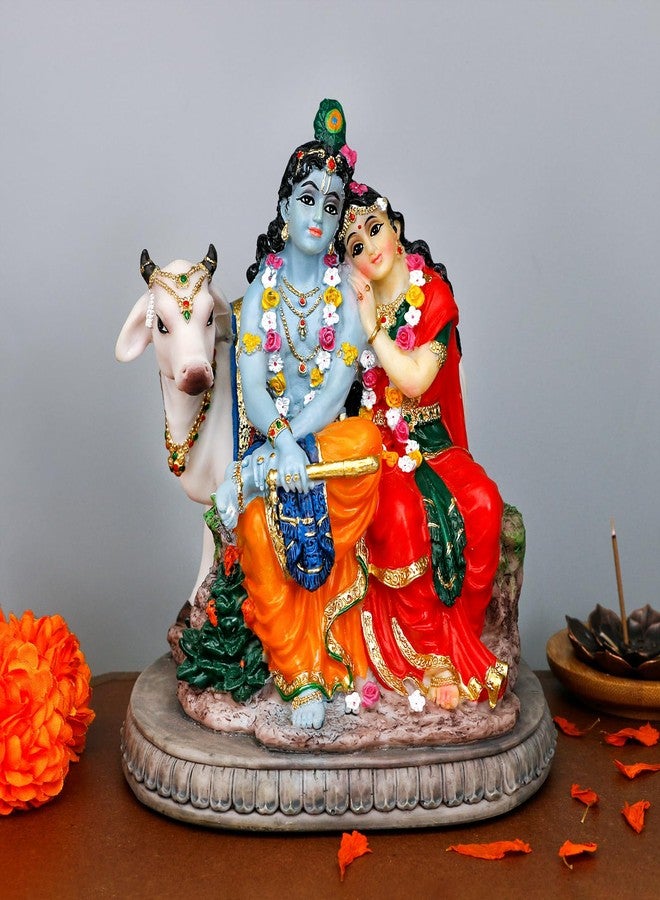 BangBangDa Hindu Murti Radha Krishna Statue – 6.6”H Polystone Indian God Radha Krishna Idol with Cow for Birthday Diwali Housewarming Valentine Gifts for Indian Couple Man Woman Altar Pooja Item - Image 2