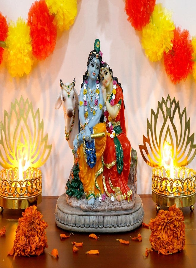 BangBangDa Hindu Murti Radha Krishna Statue – 6.6”H Polystone Indian God Radha Krishna Idol with Cow for Birthday Diwali Housewarming Valentine Gifts for Indian Couple Man Woman Altar Pooja Item - Image 3