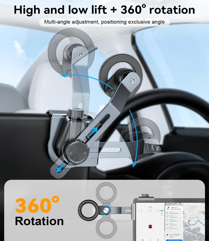CloudValley Phone Mount for Tesla Model Y Juniper Model 3 Highland Model S/X 2025, Magnetic Metal Car Mount, Adjustable & Extendable, No Glue Required, Compatible with MagSafe iPhone 16/15/14/13/12 - Image 2