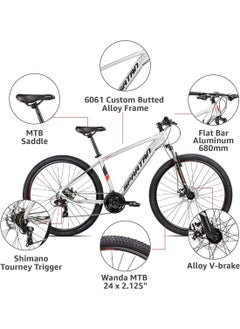 Spartan Calibre Hardtail Mountain Bicycle| 24 inch wheel size| 21 speed Shimano gear | For teens and adults| Satin Silver  - Image 3