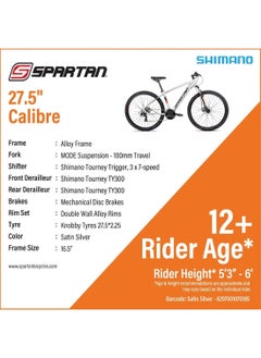 Spartan Calibre Hardtail Mountain Bicycle| 24 inch wheel size| 21 speed Shimano gear | For teens and adults| Satin Silver  - Image 4