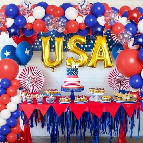 RUBFAC 160pcs Red White and Blue Balloons Garland Arch Kit, 4th of July Balloons Patriotic Decorations, Birthday Wedding Nautical Patriotic Baseball Theme with Star Foil Balloons Decorations - Image 5