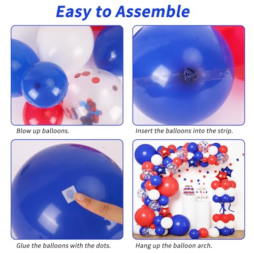 RUBFAC 160pcs Red White and Blue Balloons Garland Arch Kit, 4th of July Balloons Patriotic Decorations, Birthday Wedding Nautical Patriotic Baseball Theme with Star Foil Balloons Decorations - Image 4