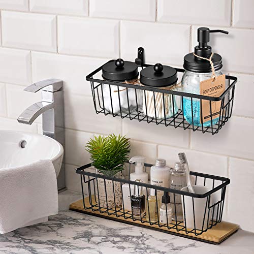 SheeChung Farmhouse Decor Metal Wire Bathroom Storage Organizer Basket Bins - for Cabinets, Shelves, Closets, Vanity Countertops, Under Sinks, Pantry, Laundry Room, Garage - Small, 2 Pack (Black) - Image 5