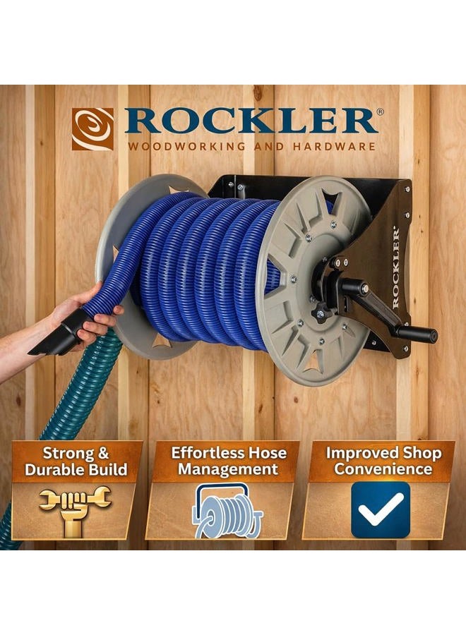 ROCKLER Dust Right Shop Vacuum Hose Reel - Holds 40' Of 1-1/2'' Extension W/Steel Frame Adjustable Tension Knob, Wall Mount Easy Installation Collector Accessories - Image 3