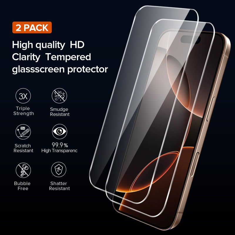 ivoler 3-in-1 Clear Case Designed for iPhone 16 Pro Max 6.9'' 2024 with 2 Pack Tempered Glass Screen Protector Full Camera Protection, Military Shockproof Protective Hard Back Slim Phone Cover- Clear - Image 3