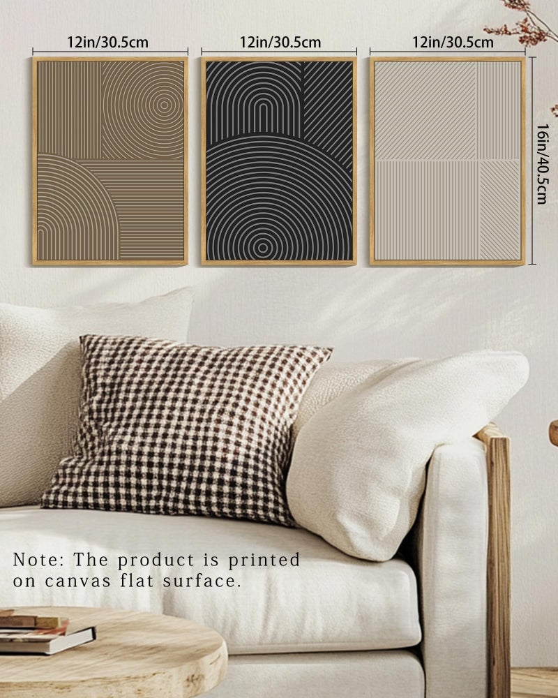 KUVIOKE Minimalist Abstract Boho Framed Wall Art Modern Mid-Century Bohemain Neutral Line Wall Decor Geometric Artwork Bedroom Decor 12x16in (Natural Framed) - Image 2