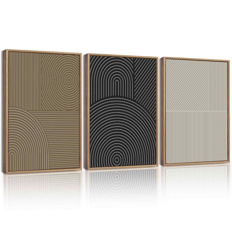 KUVIOKE Minimalist Abstract Boho Framed Wall Art Modern Mid-Century Bohemain Neutral Line Wall Decor Geometric Artwork Bedroom Decor 12x16in (Natural Framed) - Image 1