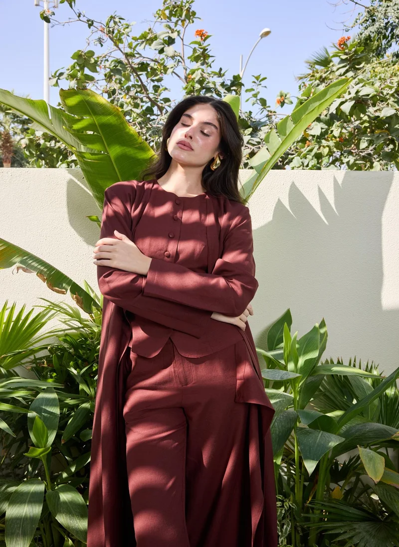 Ashita Fernandes  Solid Open Abaya – Chocolate Brown for Women | Best Price UAE