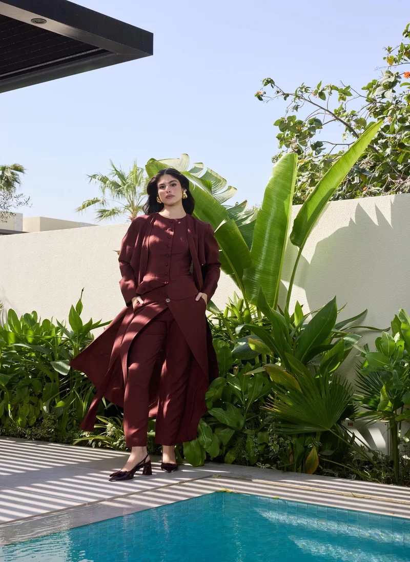 أشيتا فرنانديز Solid Open Abaya – Chocolate Brown