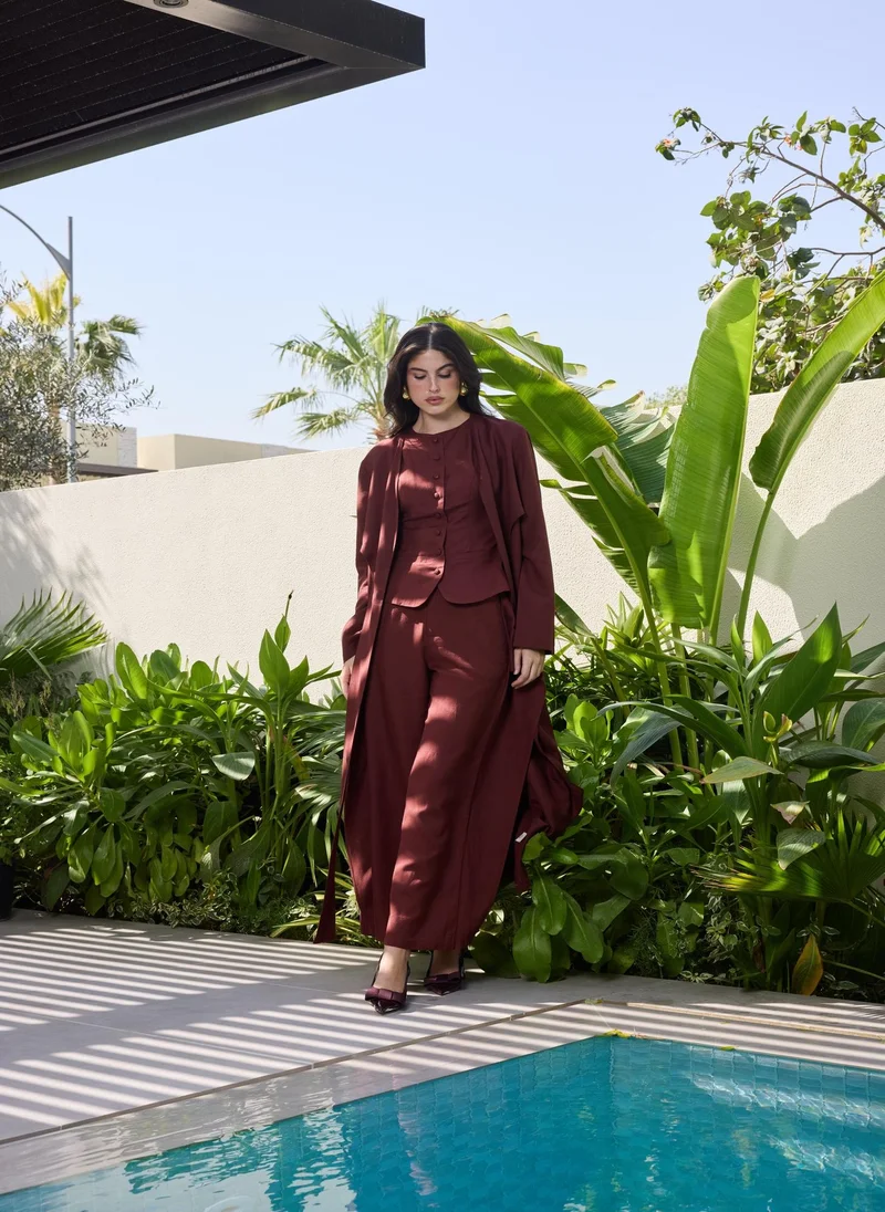 أشيتا فرنانديز Solid Open Abaya – Chocolate Brown