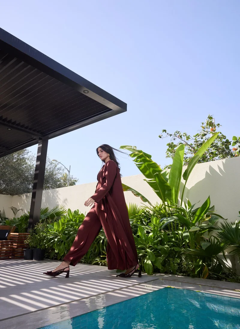 Ashita Fernandes  Solid Open Abaya – Chocolate Brown for Women | Best Price UAE