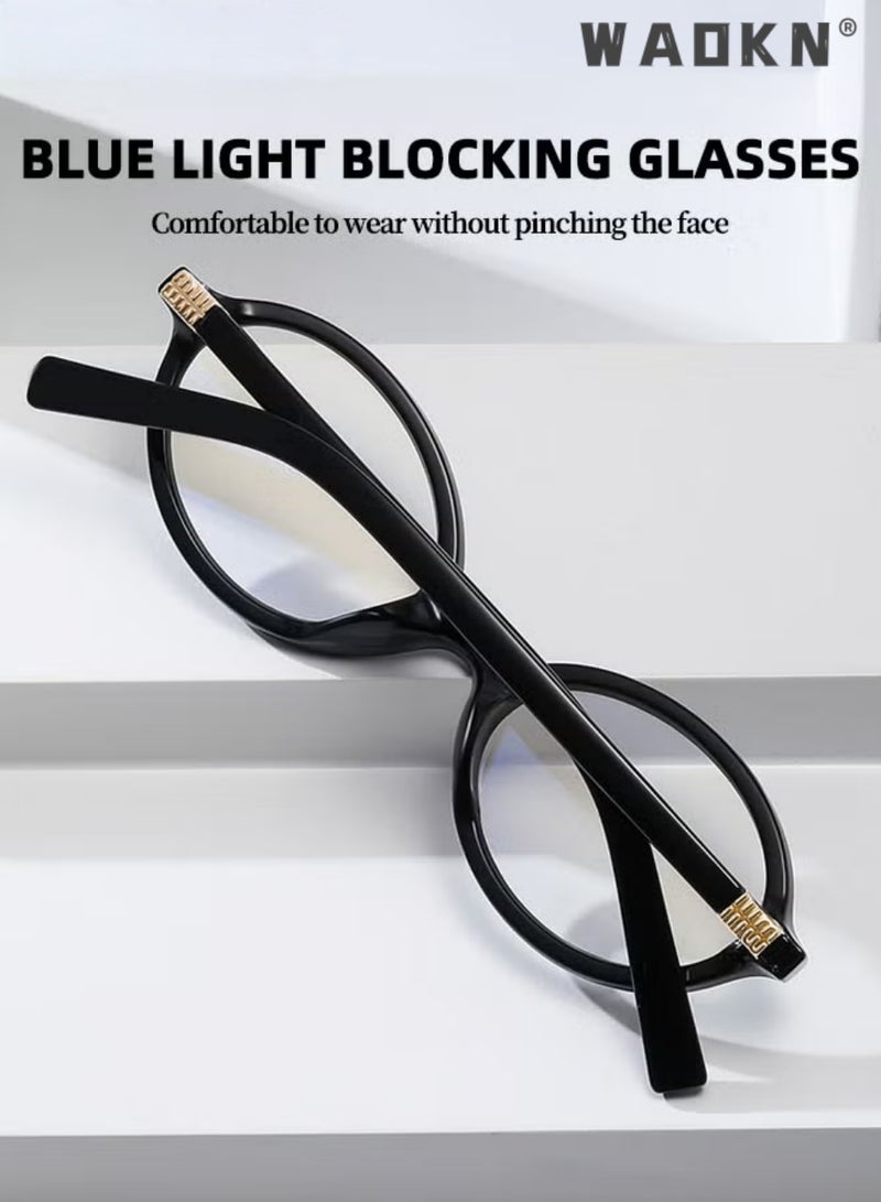 WAOKN Retro Oval Blue Light Blocking Glasses, Black Frame Non-Prescription Computer Eyeglasses,Reduces Screen Eye Fatigue & Dryness， Flattering For No-Makeup Looks，Suitable For Commute & Casual Wear，Anti Eyestrain UV Protection Glasses for Gaming Reading Office Daily Wear, - Image 5