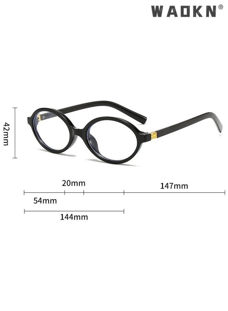 WAOKN Retro Oval Blue Light Blocking Glasses, Black Frame Non-Prescription Computer Eyeglasses,Reduces Screen Eye Fatigue & Dryness， Flattering For No-Makeup Looks，Suitable For Commute & Casual Wear，Anti Eyestrain UV Protection Glasses for Gaming Reading Office Daily Wear, - Image 4