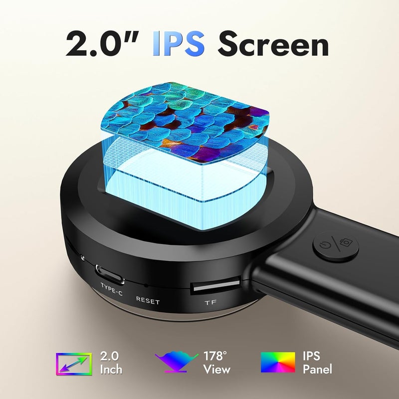 100 Times digital magnifying glass with screen is suitable for reading and currency authentication, compatible with Windows/Mac, with 32GB memory card Black - Image 3