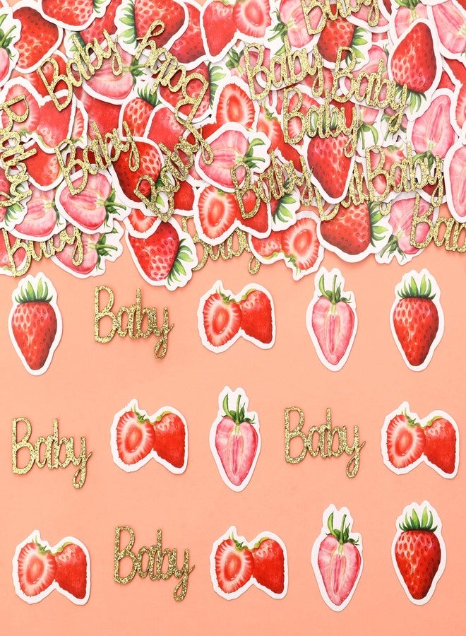 Fangleland 200 Pieces Strawberry Confetti - Fruit Theme Glitter Pink Cardstock Table Scatters, Dessert Table Baby Shower Decorations - Image 2