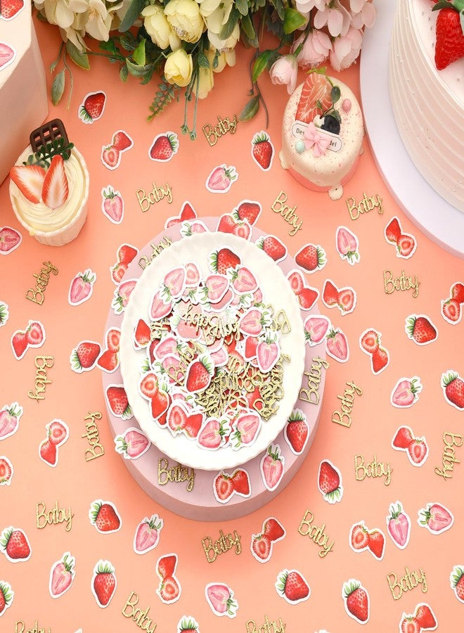 Fangleland 200 Pieces Strawberry Confetti - Fruit Theme Glitter Pink Cardstock Table Scatters, Dessert Table Baby Shower Decorations - Image 5