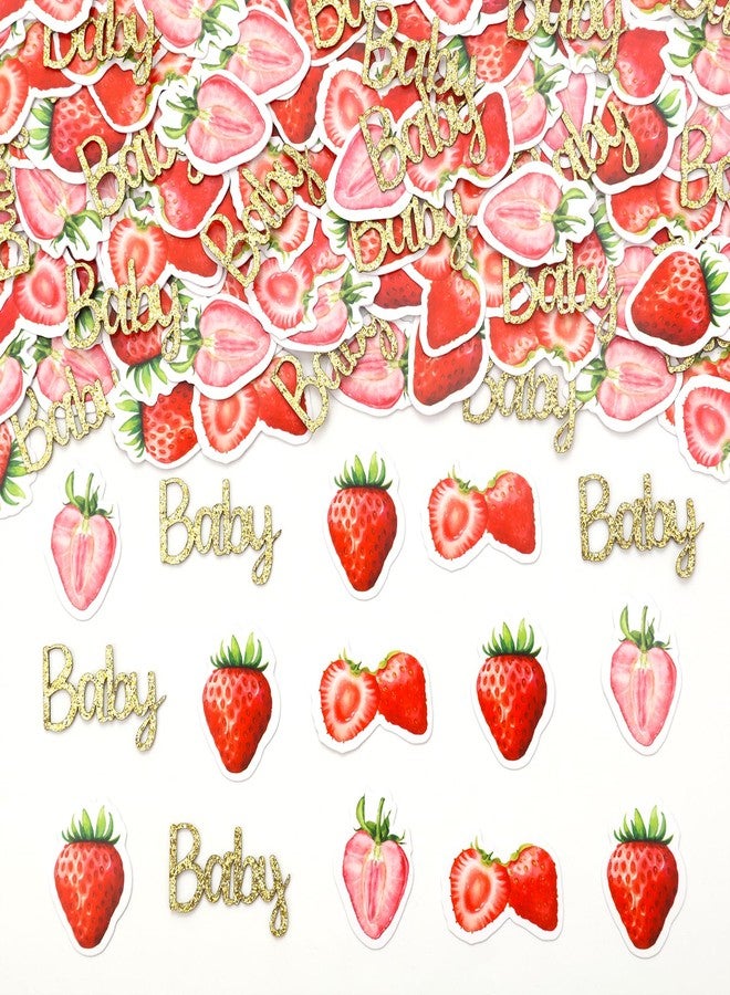 Fangleland 200 Pieces Strawberry Confetti - Fruit Theme Glitter Pink Cardstock Table Scatters, Dessert Table Baby Shower Decorations - Image 1