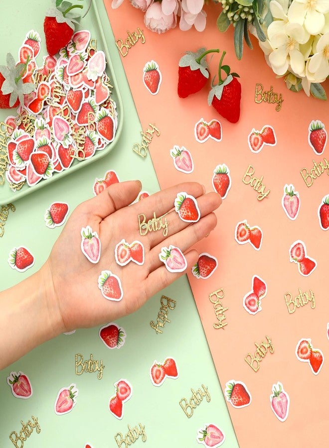 Fangleland 200 Pieces Strawberry Confetti - Fruit Theme Glitter Pink Cardstock Table Scatters, Dessert Table Baby Shower Decorations - Image 3