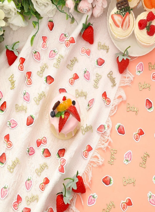 Fangleland 200 Pieces Strawberry Confetti - Fruit Theme Glitter Pink Cardstock Table Scatters, Dessert Table Baby Shower Decorations - Image 4