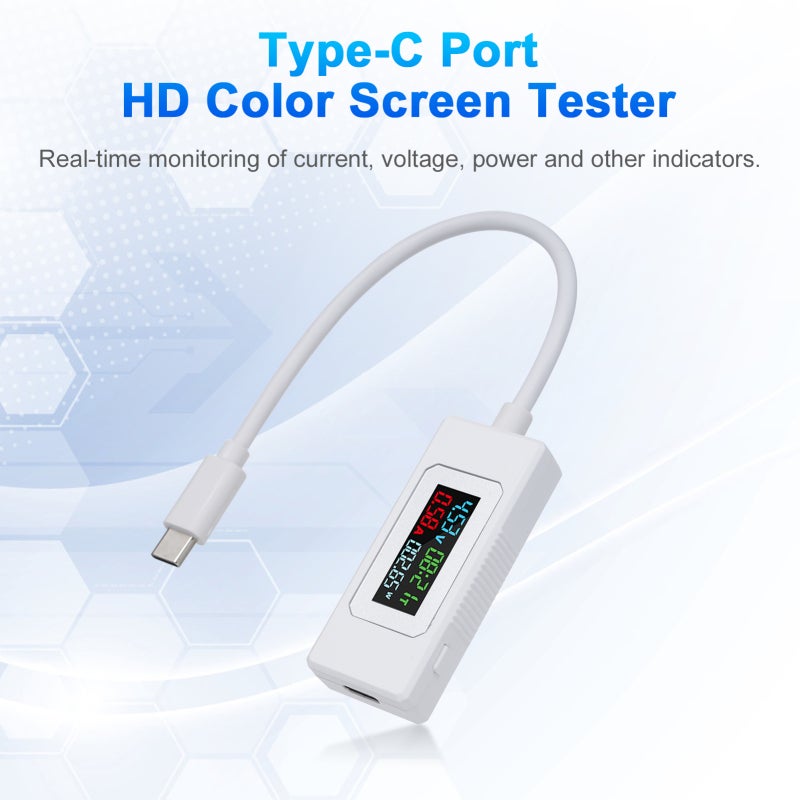 USB Power Meter: White LCD Display Compact Size - Button Control Power Failure Memory for USB Charging Detection & Fast Charging Protocol Testing - Image 2
