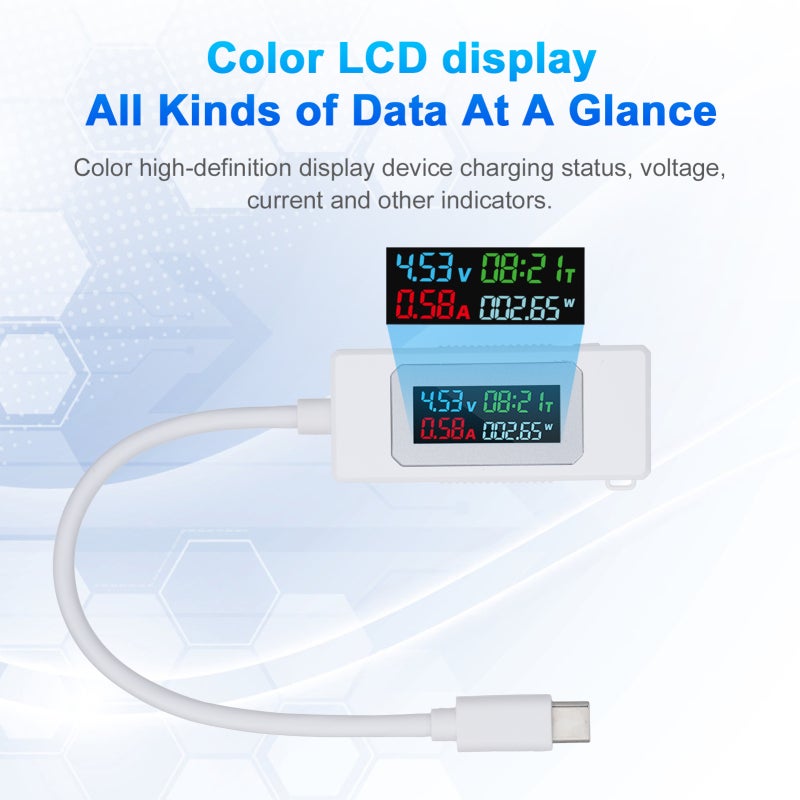 USB Power Meter: White LCD Display Compact Size - Button Control Power Failure Memory for USB Charging Detection & Fast Charging Protocol Testing - Image 3