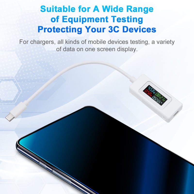 USB Power Meter: White LCD Display Compact Size - Button Control Power Failure Memory for USB Charging Detection & Fast Charging Protocol Testing - Image 4