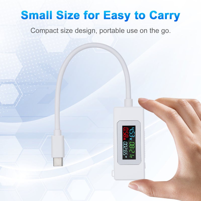 USB Power Meter: White LCD Display Compact Size - Button Control Power Failure Memory for USB Charging Detection & Fast Charging Protocol Testing - Image 5