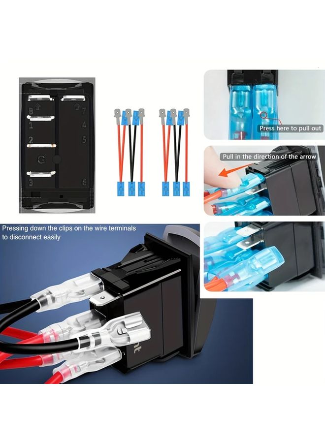 Blue Sidelight 5Pin On Off Rocker Switch SPDT Toggle Set Jumper Wires Cars Boats - Image 5