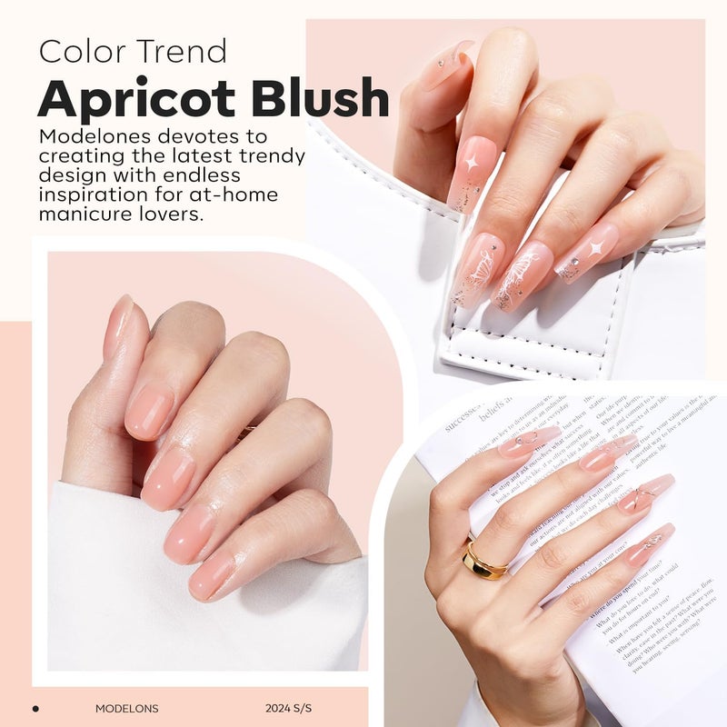 modelones Builder Nail Gel, 8-in-One Sheer Nude Pink Builder, Apricot Blush Pink Rubber Base for Nail Thickening Apex Building LED Lamp Cured Hard Strengthener Extend Color Gel Polish for DIY Salon - Image 4