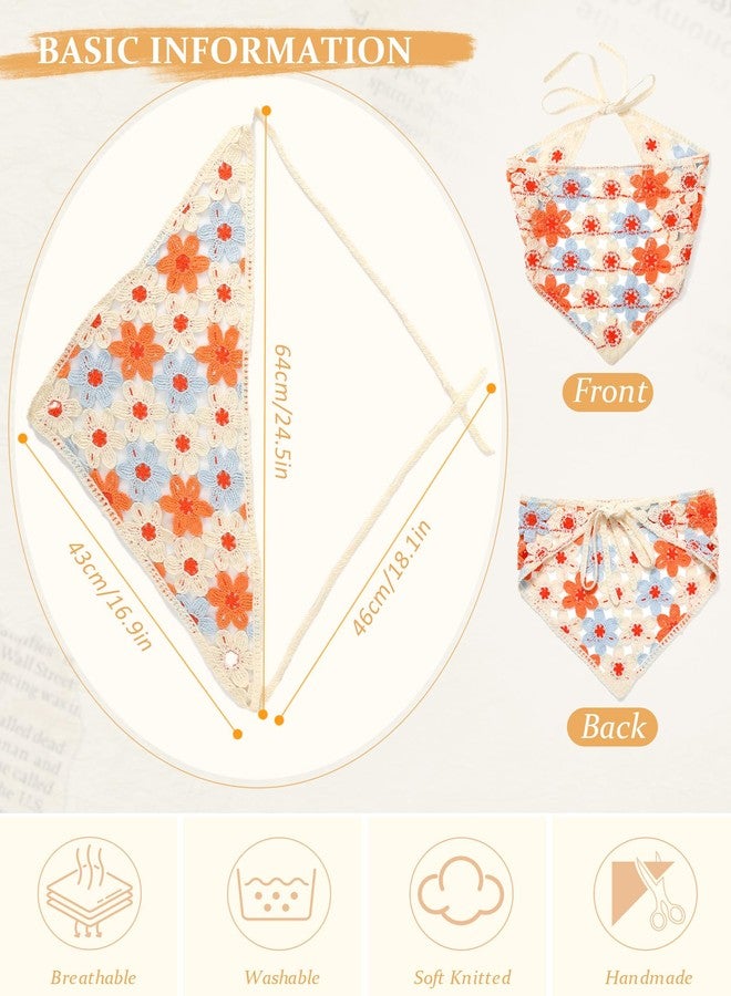 CHLINS 2 PCS Crochet Bandanas Floral Bandana Headband Tie Knitted Headscarf Hair Bandanas for Women Girls Head Kerchief (Flower (orange blue + purple yellow)) - Image 2