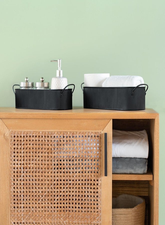 Mkono Metal Storage Basket for Toilet Tank Top Bathroom Decor, Galvanized Tray with Handle for Shelves, Farmhouse Toilet Paper Holder Organizing Bin Box for Countertop Living Room, Set of 2, Black - Image 3