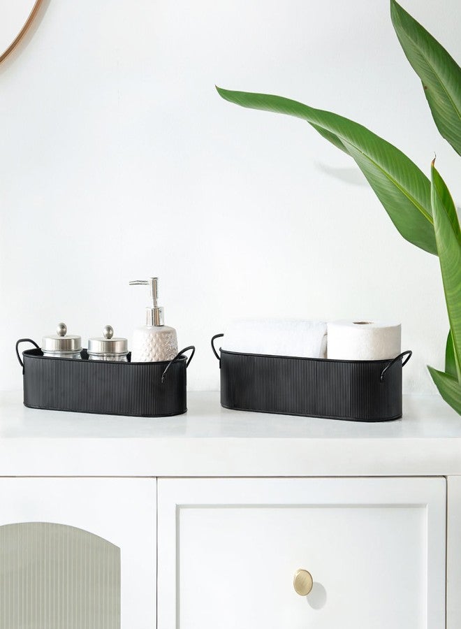 Mkono Metal Storage Basket for Toilet Tank Top Bathroom Decor, Galvanized Tray with Handle for Shelves, Farmhouse Toilet Paper Holder Organizing Bin Box for Countertop Living Room, Set of 2, Black - Image 4