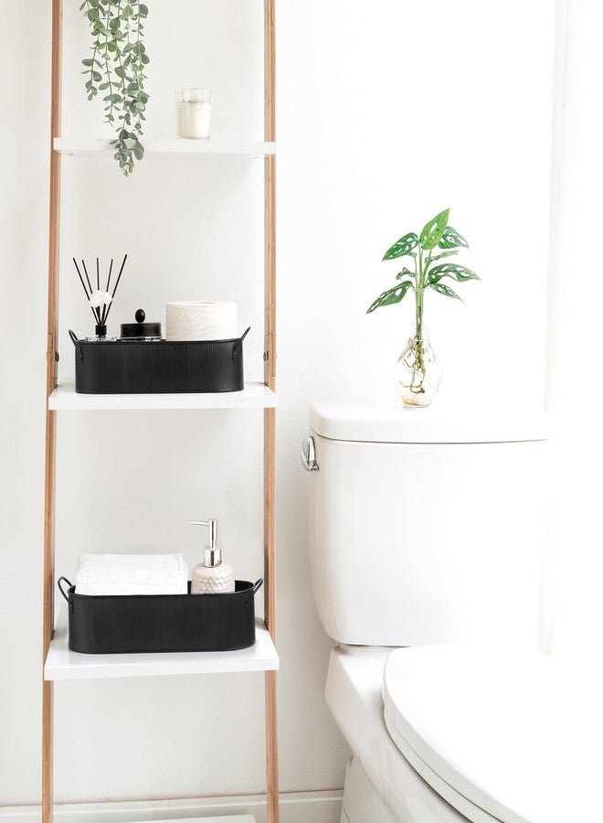Mkono Metal Storage Basket for Toilet Tank Top Bathroom Decor, Galvanized Tray with Handle for Shelves, Farmhouse Toilet Paper Holder Organizing Bin Box for Countertop Living Room, Set of 2, Black - Image 2