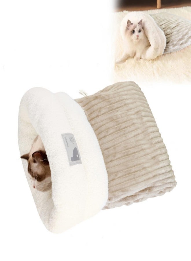 Cat Sleeping Bag Bed, Winter Soft Plush Sack Self Warming Cave Bed for Indoor Cats, 360°Wrap Comfortable Pet Snuggle Sack, Soft Plush Large - Size L (Brown) - Image 1
