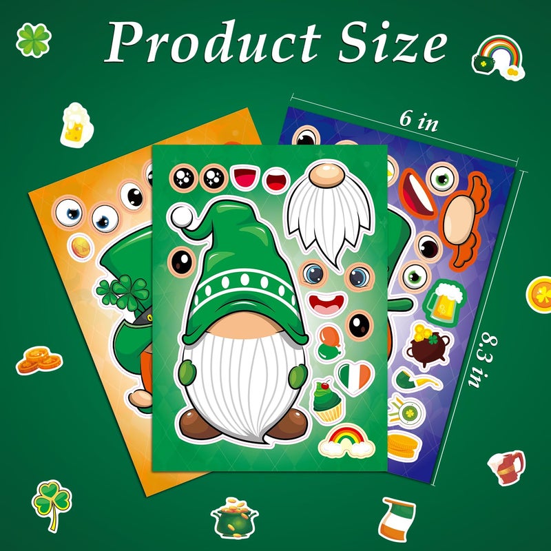 Aowplc 32 Sheets St Patricks Day Make A Face Stickers Saint Patricks Gnomes Crafts Stickers for Kids St.Patrick's Day Party Favors Supplies Classroom Gifts - Image 3